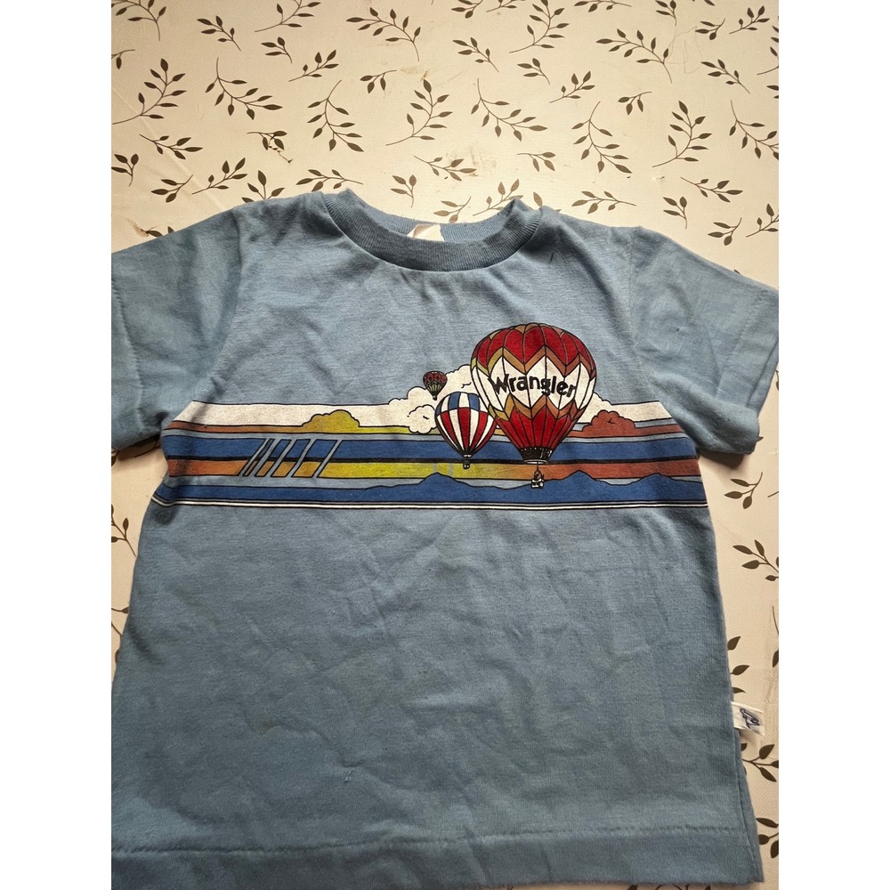 Vintage Wrangler Kids Blue Hot Air Balloon Graphic T-Shirt Single Stitch 4T rare